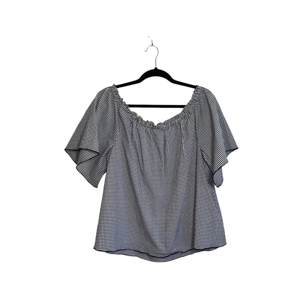 Lane Bryant Black & White Gingham Print Off the Shoulder Top 2X Women’s - Picture 5 of 10